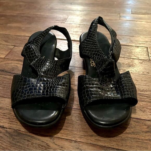 SAS Tripad Comfort USA Women’s Size L6 Glossy Black Leather Ankle Strap Sandals - Picture 2 of 15